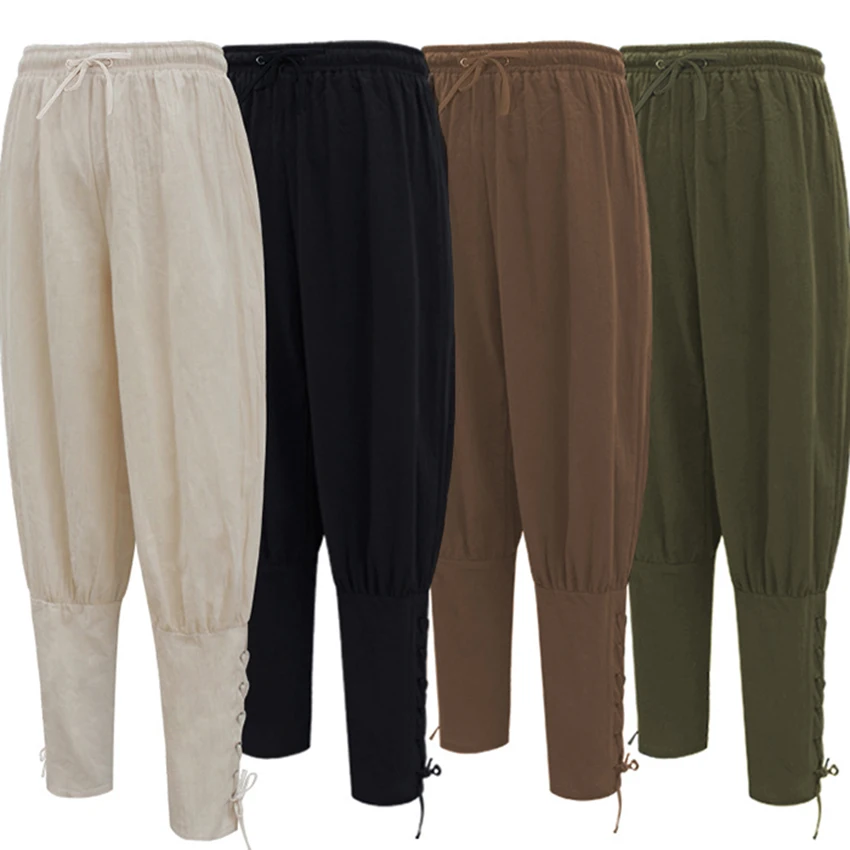 

Мужской костюм на Хэллоуин для вечевечерние НКИ в средневековом эпохи пирата свободные брюки повязка на ногу брюки мужские однотонные сцен...