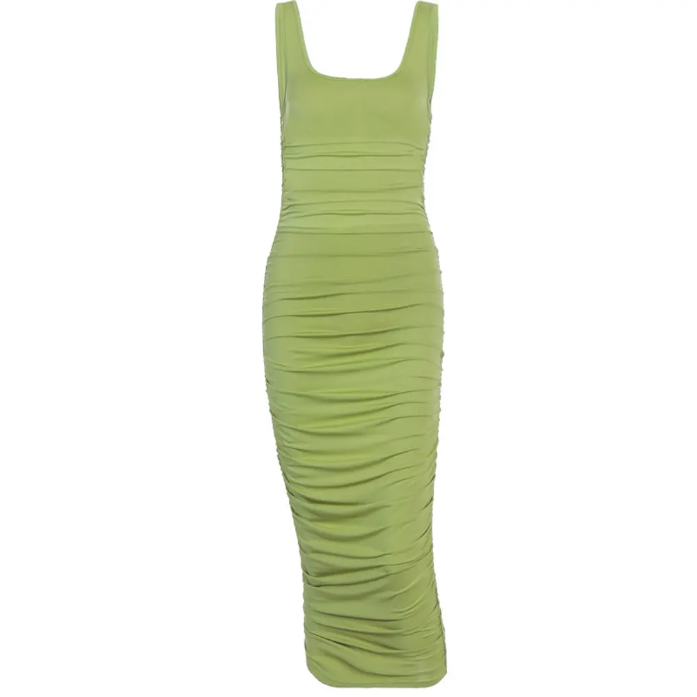 

Hirigin New Woman Long Dress Folds fashion casual street Sleeveless Solid Color Slim Fit Sexy Backless Evening female vintage