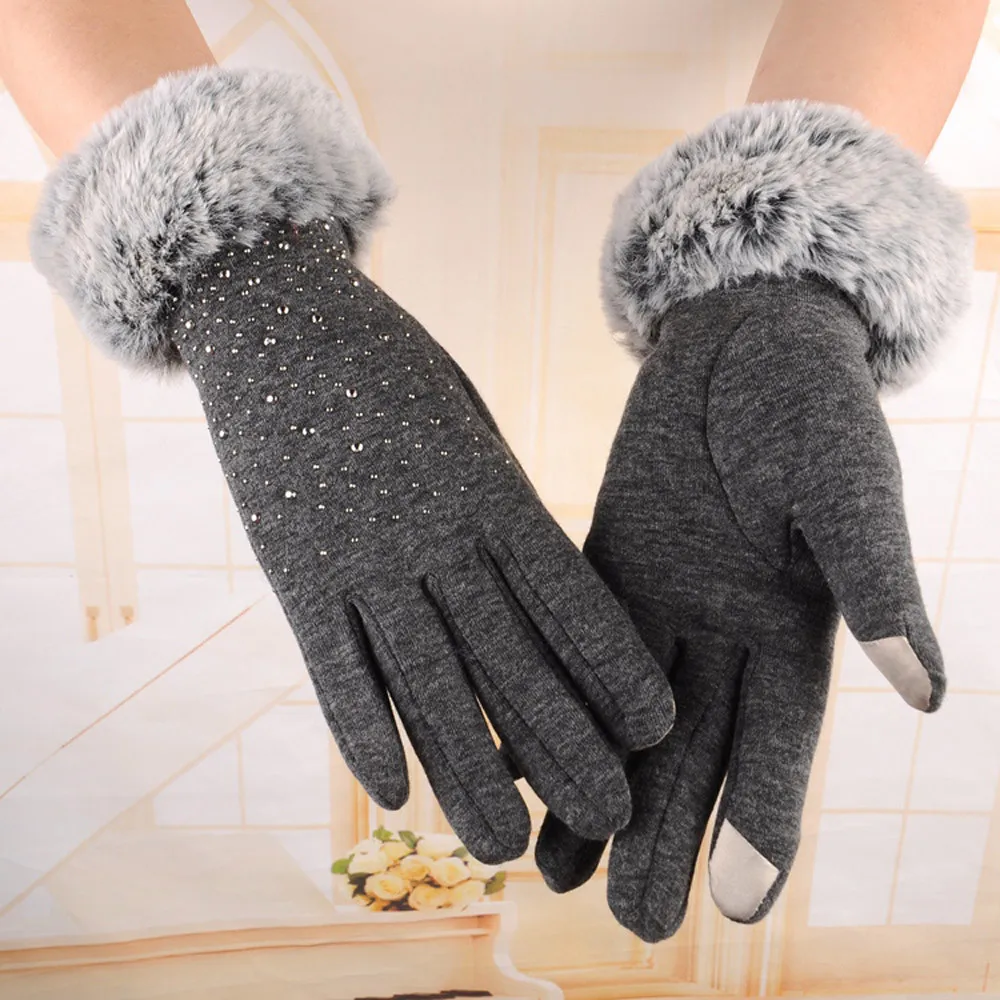 

Women's Cashmere Knitted Winter Gloves Plush Fleece Cashmere Women Autumn Winter Warm Thick Gloves Touch Screen Skiing Gloves