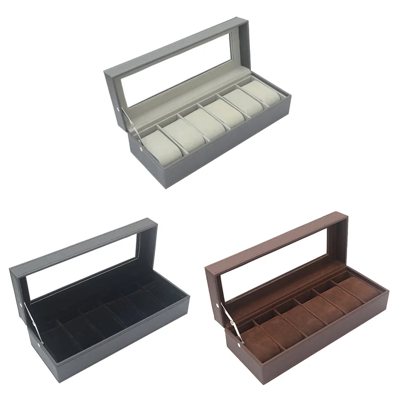 

6 Slots PU Leather Watch Display Case, Glass Topped Watch Display Case Watch Jewelry Organizer