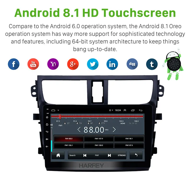 Harfey Android 8,1 9 дюймов для- Suzuki Celerio HD сенсорный экран головное устройство Автомобильный gps радио с поддержкой AUX OBD2 SWC Carplay