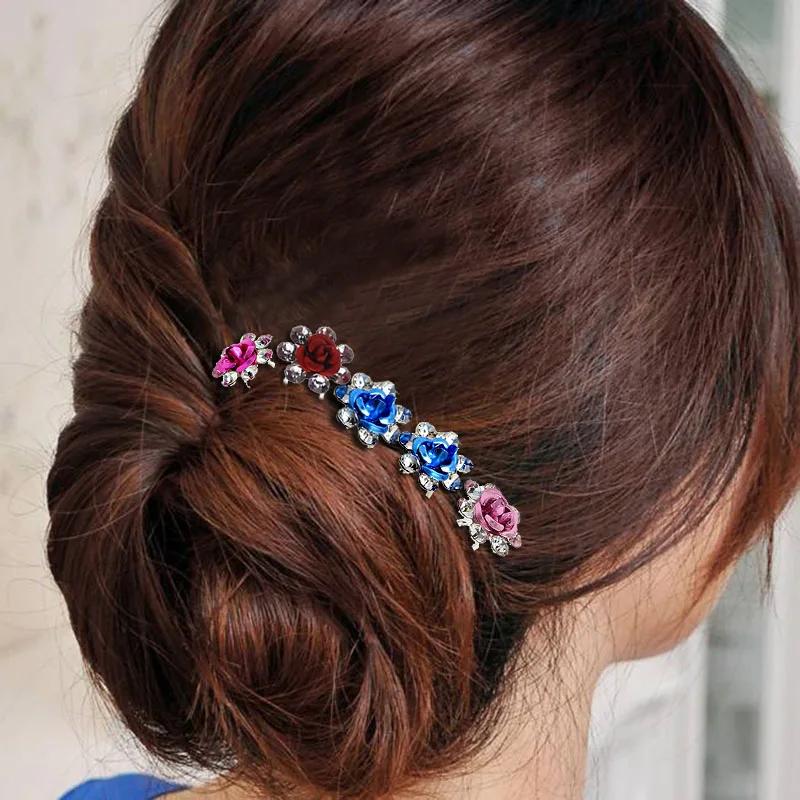 Классическая Цветочная палочка для волос с кристаллами и стразами женский