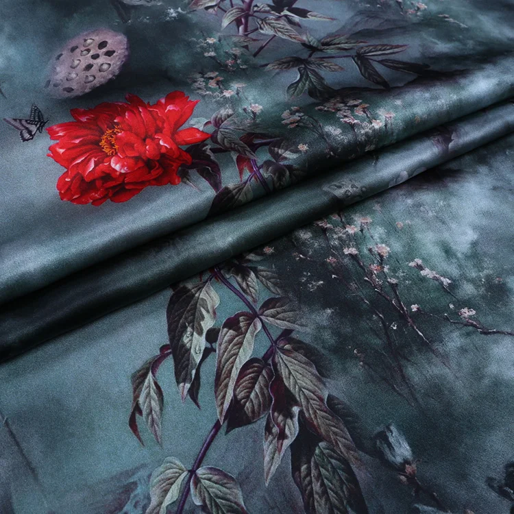 

Printed Chinese silk fabric meter 19 mm stretch silk satin fabric cheongsam dress fabric wholesale silk cloth