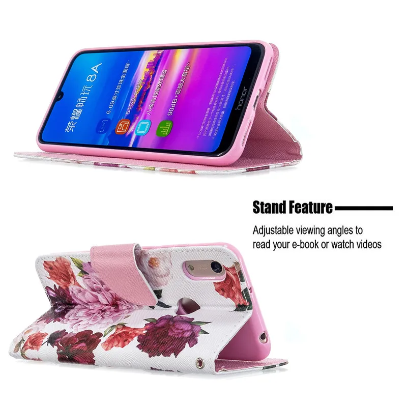 Чехол-книжка из искусственной кожи для Huawei Y5 Y6 Prime 2018 чехол с цветочным узором