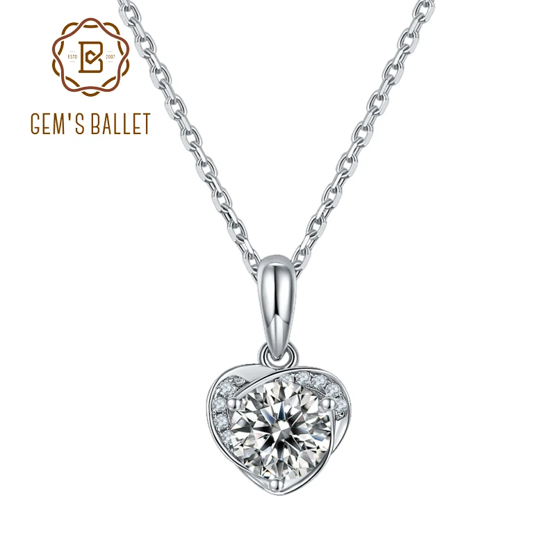 Женский кулон из стерлингового серебра 925 пробы GEM'S BALLET 6 5 мм 1.0Ct D Color Heart Moissanite