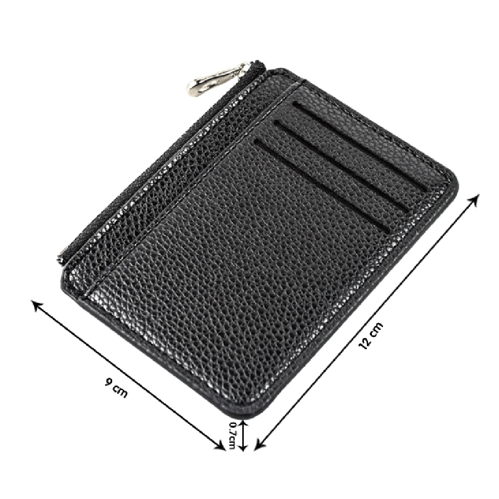 

Men Wallet Solid Color Textured PU Zipper Card Holder Mini Coin Purse THIN889