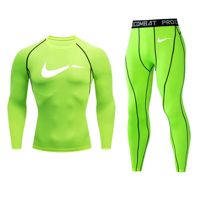 light green Колготки для бега, спортивный костюм, спортивный костюм, для спортзала, для мужчин, Осень-зима, для улицы, для бега, термобелье, сжатая одежда - Цвет: light green