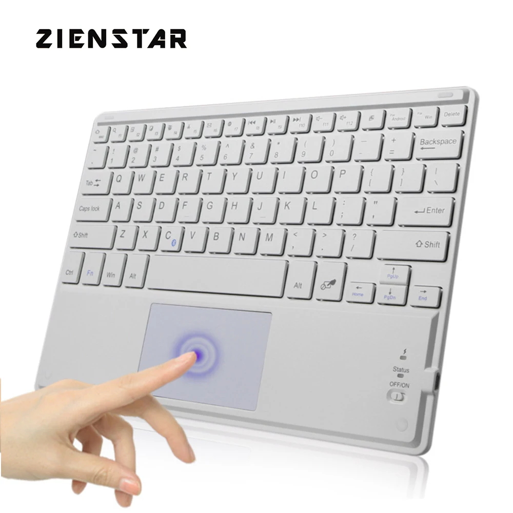 English White Zienstar 10 дюймов Беспроводная Bluetooth клавиатура с тачпадом для ПК компьютера/samsung Tab/microsoft/Android/Windows планшета - Цвет: English White