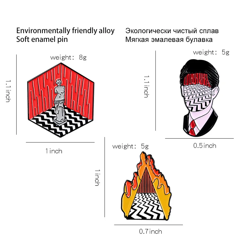 Украшения на шею из Линч Стиль эмали штырь Твин Пикс броши для рубашка с