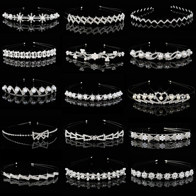 

Children Show Princess Tiara Bridal Prom Crown Girl Elegant Pearl Crystal Wedding Hair Jewelry Accessories Headband Gift