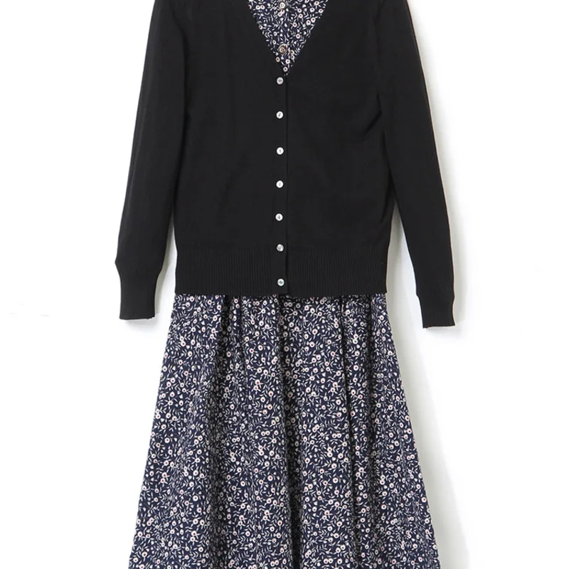 

Fashion suit dress women's autumn 2020 new style women's long sleeve printing medium length two piece cotton linen dress