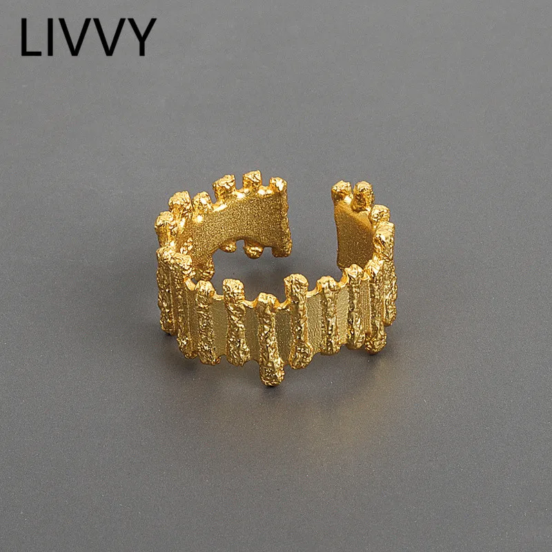 

LIVVY Silver Color 2021 New Retro Lace Wave Ring Female Fashion Unique Design Irregular Jewelry Gorgeous Couple Party