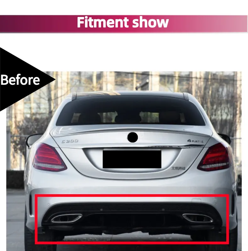 Задний диффузор с наконечниками для Mercedes W205 C Класс- Седан 4 двери C180 C200 C300 диффузор+ 4 выхода PP материал