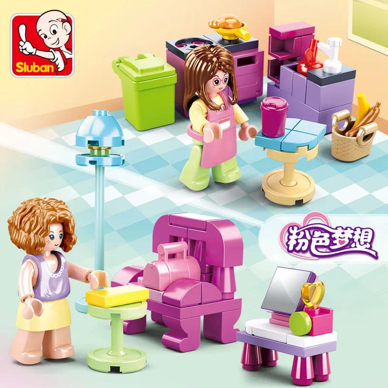 

SLuban 4 In 1 Street View Pink Dream Delicate Girl Building Block PalyHouse Model Blocks Toy For Girls Christmas Birthday Gifts