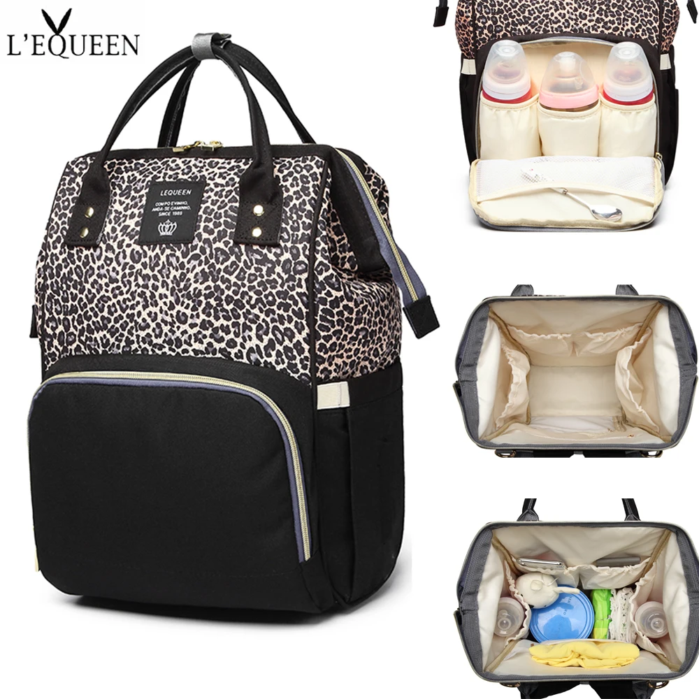 

Вместительный рюкзак для подгузников LEQUEEN с леопардовым принтом, дорожный ранец для мам для детских принадлежностей, сумка для коляски