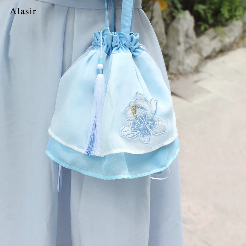 

Повседневная шифоновая сумка Alasir Hanfu в китайском стиле, Сказочная ручная сумка на плечо, винтажная миниатюрная сумка-мешок с кисточками и вы...