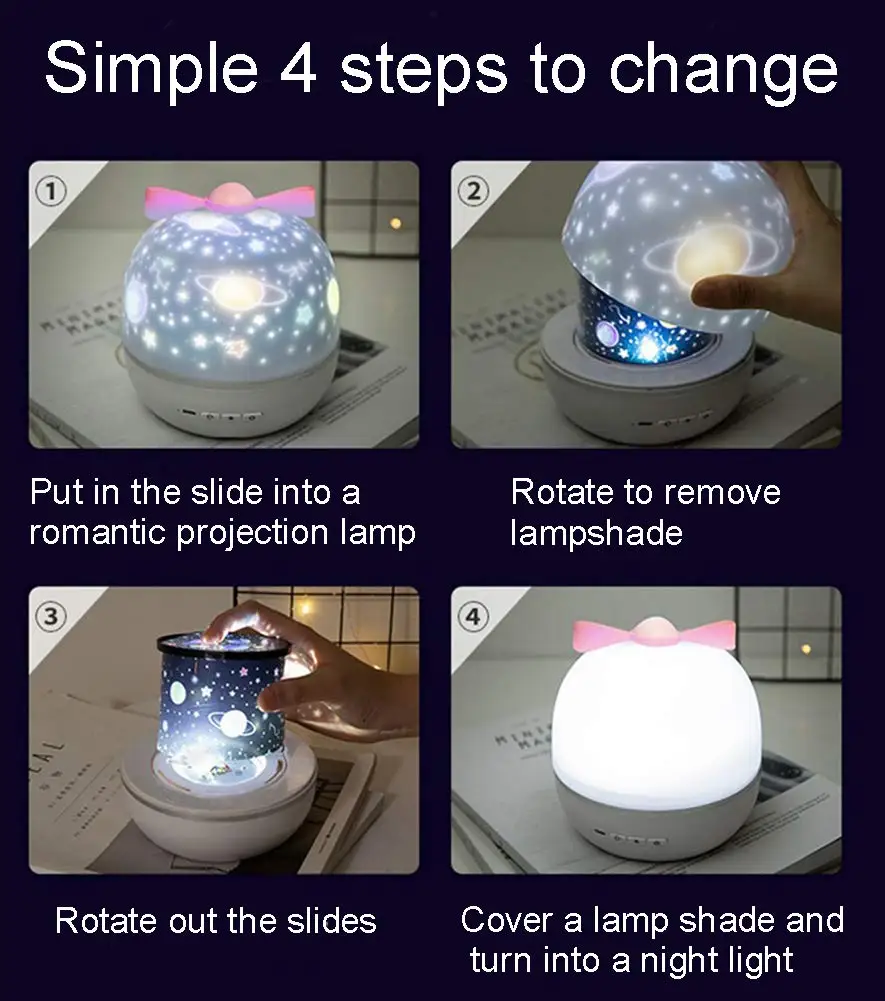 

Night Light Projector with USB Cable Powered Starry Romance Rotating Projection Lamp for Kids Adults Bedroom Dec Christmas Gift