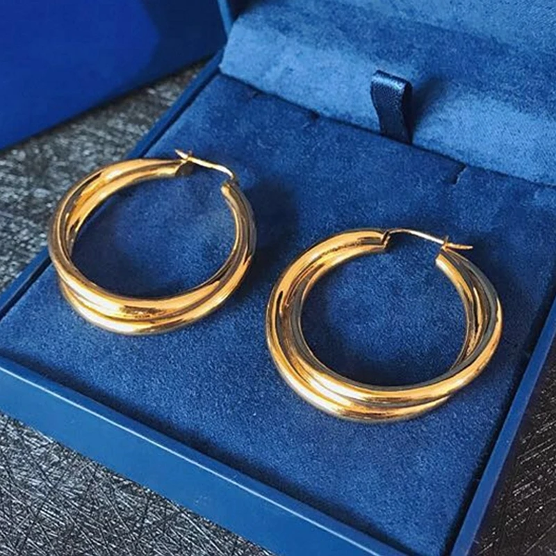 Большие серьги кольца с крестом 37 мм S925 тяжелые позолоченные латунные круглые