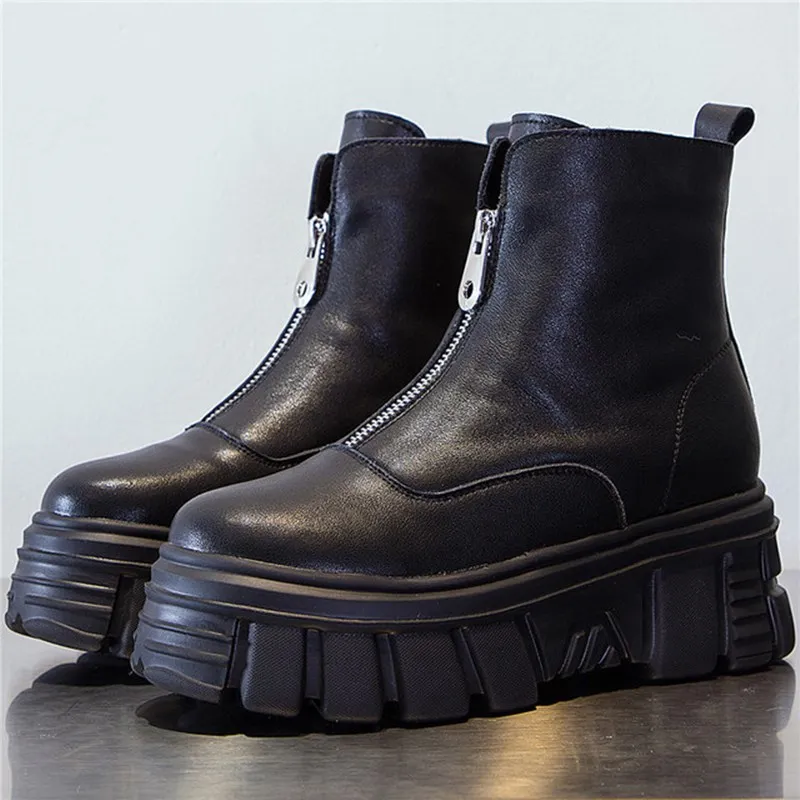 

Women boot autumn winter new leather wedge zipper Martin boot women plus velvet warm thick bottom non-slip casual women boot