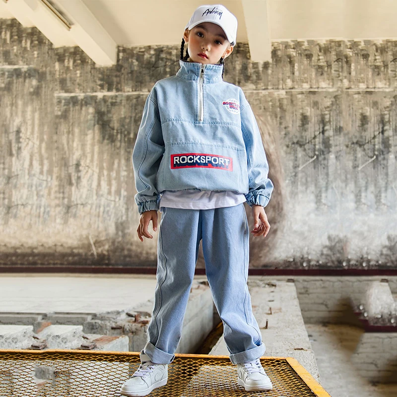 

Hip Hop Costume Girls Denim Shirt Tops Pants Kids Dance Costumes For Jazz Boys Street Dancing Clothes Stage Show Wear