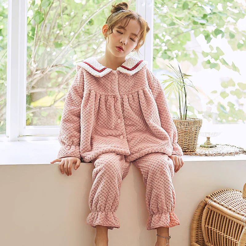 

Teen Girls Pajamas Sets Pink Color Pyjamas Kids Pijama Sleepwear Children Flannel Pijama For Child Winter Homewear Cute Style