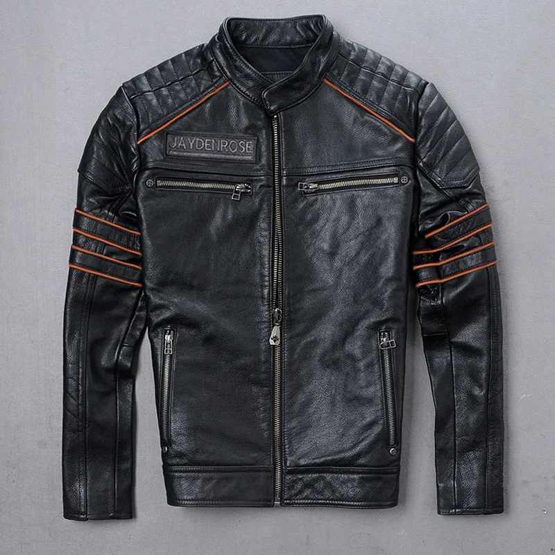 

2021 Black Motorcycle Style Skulls Embroidery Genuine Leather Jacket Men Plus Size 4XL Real Natural Cowhide Autumn Biker Coat