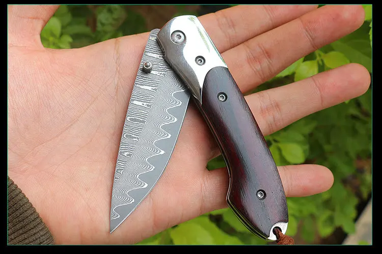 Новый товар острый нож из дамасской стали складной с деревянной ручкой уличный