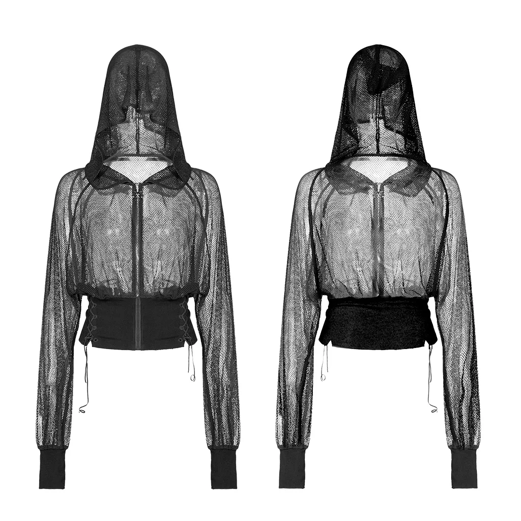 Женская короткая сетчатая куртка в стиле панк-рейва с поясом | одежда