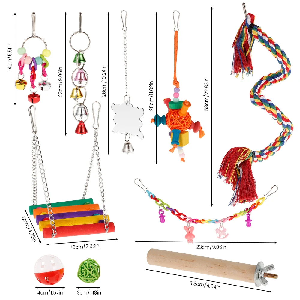 

16pcs Bird Toys Parrot Funny Swing Ball Bell Standing Training Toys Wooden Colorful Chewing Toys Pet Supplies Bird Accessories