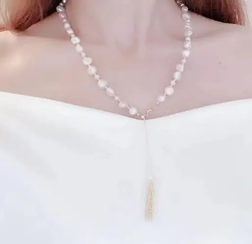 

Ювелирные изделия из барочного жемчуга 14K впрыска золотой хвост Регулируемая цепь Пресноводная жемчужина Цепочки и ожерелья,