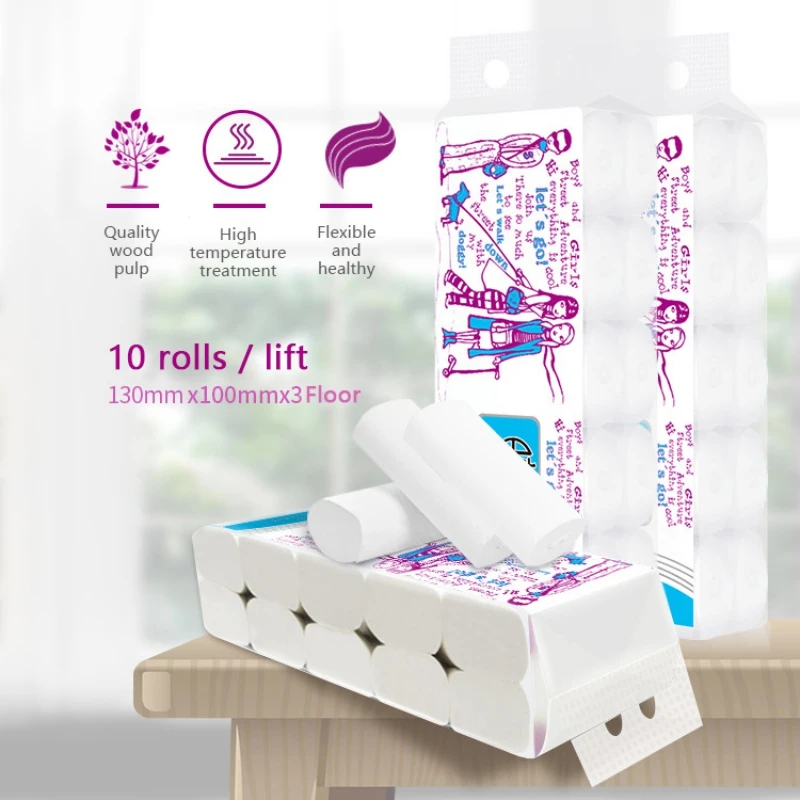 10 Rolls Toilet Paper Roll Thicken 3 Layer Wood Pulp 100% Virgin Kitchen Tissue For Family Office Shop | Дом и сад