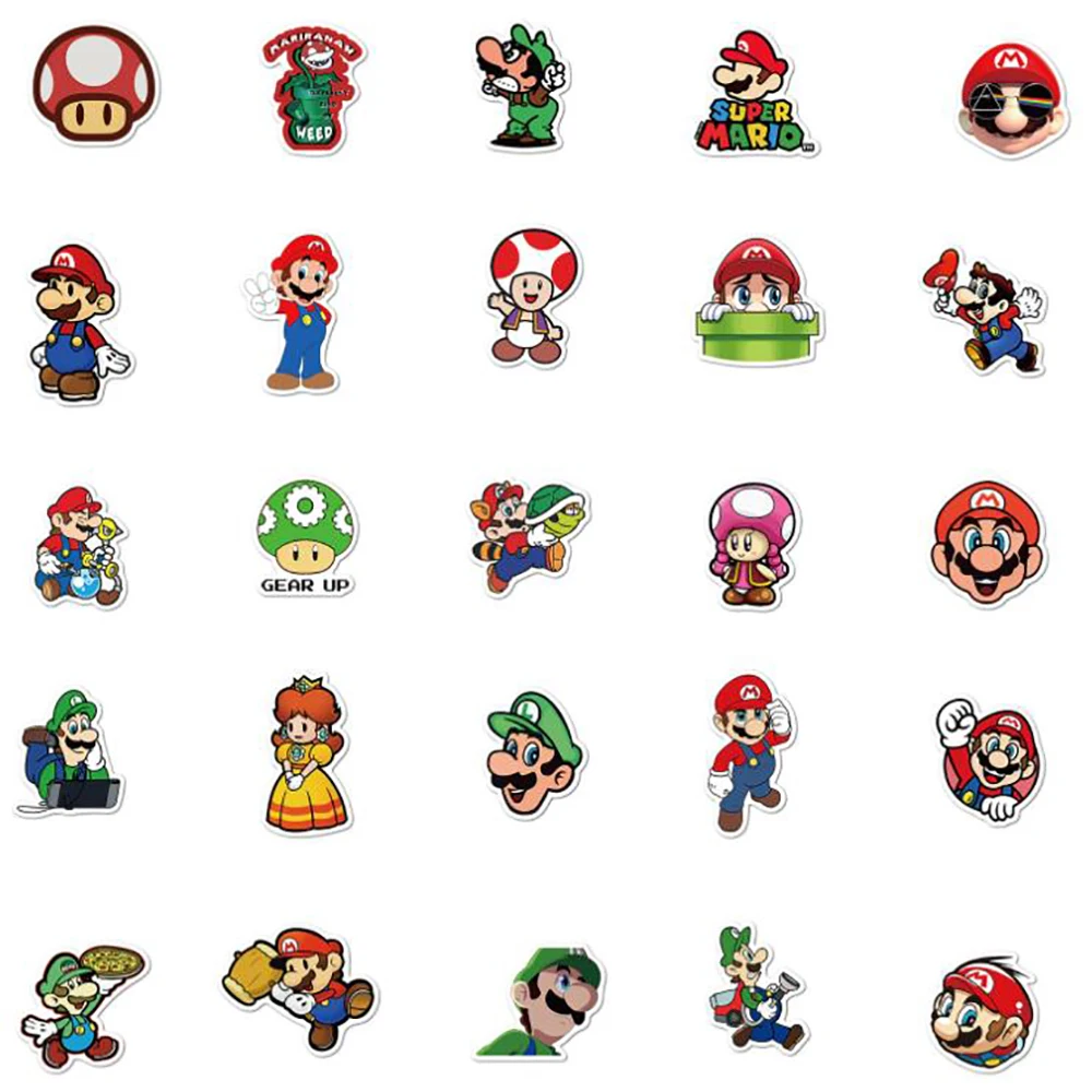 Pegatinas de Super Mario para bicicleta, adhesivos de dibujos animados cl&aacute;sicos para equipaje de viaje, tel&eacute;fono, guitarra y port&aacute;til, 50 Uds.-4