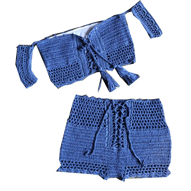 

Swimwear Women Plus Size Bikini Brazilian Swiming Set 2020 New Sexy Bandage Hollow Split Swimsuit Female Knitted Gingham Cotton