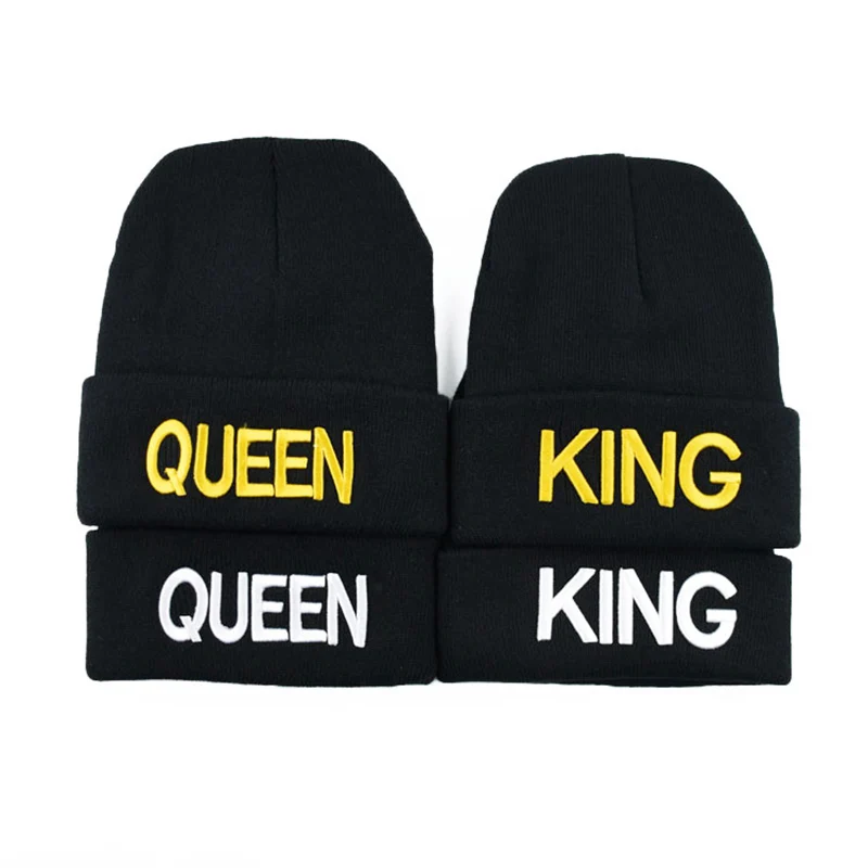Зимние вязаные шапки для женщин, шапки с надписью KING QUEEN, шапка в стиле хип-хоп для девушек, осенняя женская теплая бини, Повседневная шапка