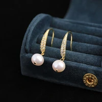 korean fashion white natural ellipse freshwater pearl earrings for women 14k gold plated dangle earring fashion jewelry 2021