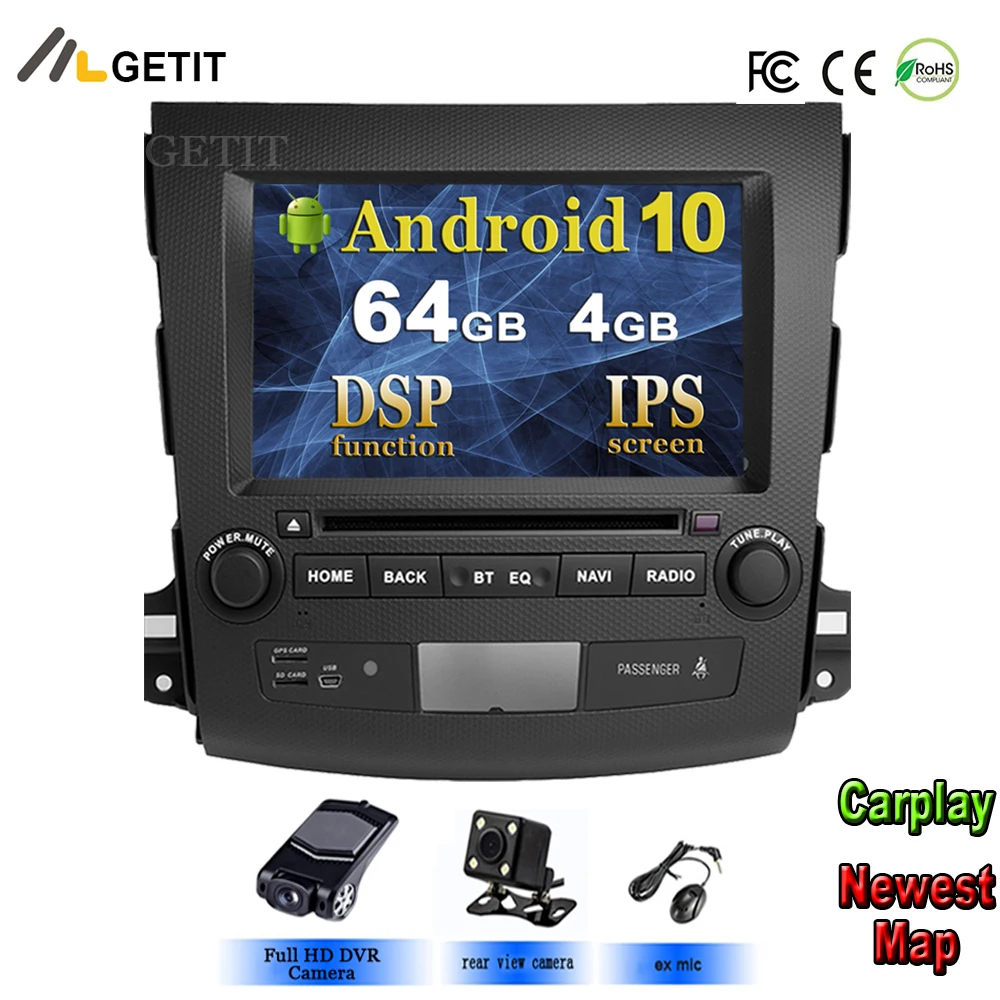 DSP чип ips Android 10 в тире автомобильный стерео dvd-плеер gps для Mitsubishi Outlander 2007-2012 peugeot 4007/Citroen C-Cross радио