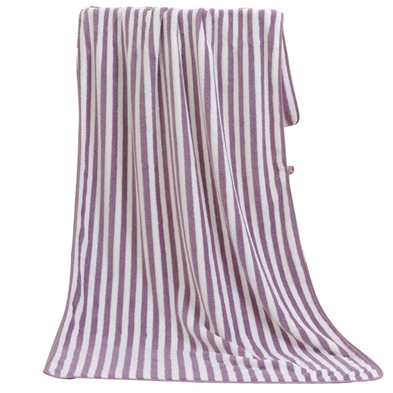

70x140cm Oversized Coral Velvet Bath Towel Candy Color Striped Jacquard Absorbent Quick Dry Washcloth Bathroom Shower Beach