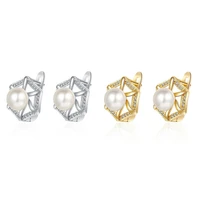 new fashion flower pearls geometric hoop earrings for women shiny crystal straight pierce earring stud french female ear jewelry