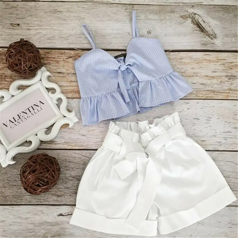 Pudcoco летняя одежда для маленьких девочек однотонные кроп топы на шнуровке