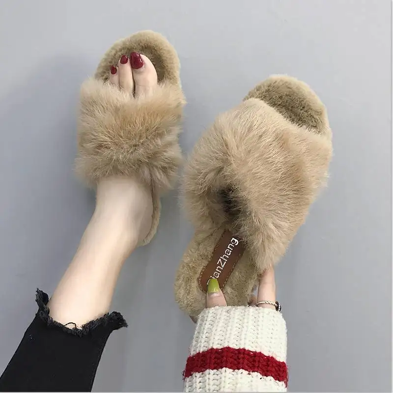 6beige Женские тапочки; зимняя обувь; милые домашние тапочки на плоской подошве; женская домашняя обувь; теплые мягкие женские тапочки с мехом; V359 - Цвет: 6beige
