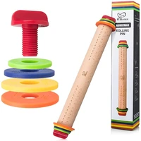adjustable rolling pin with thickness ring removable wooden rolling pin dough roller baking tool for cookies pizza pies pancake