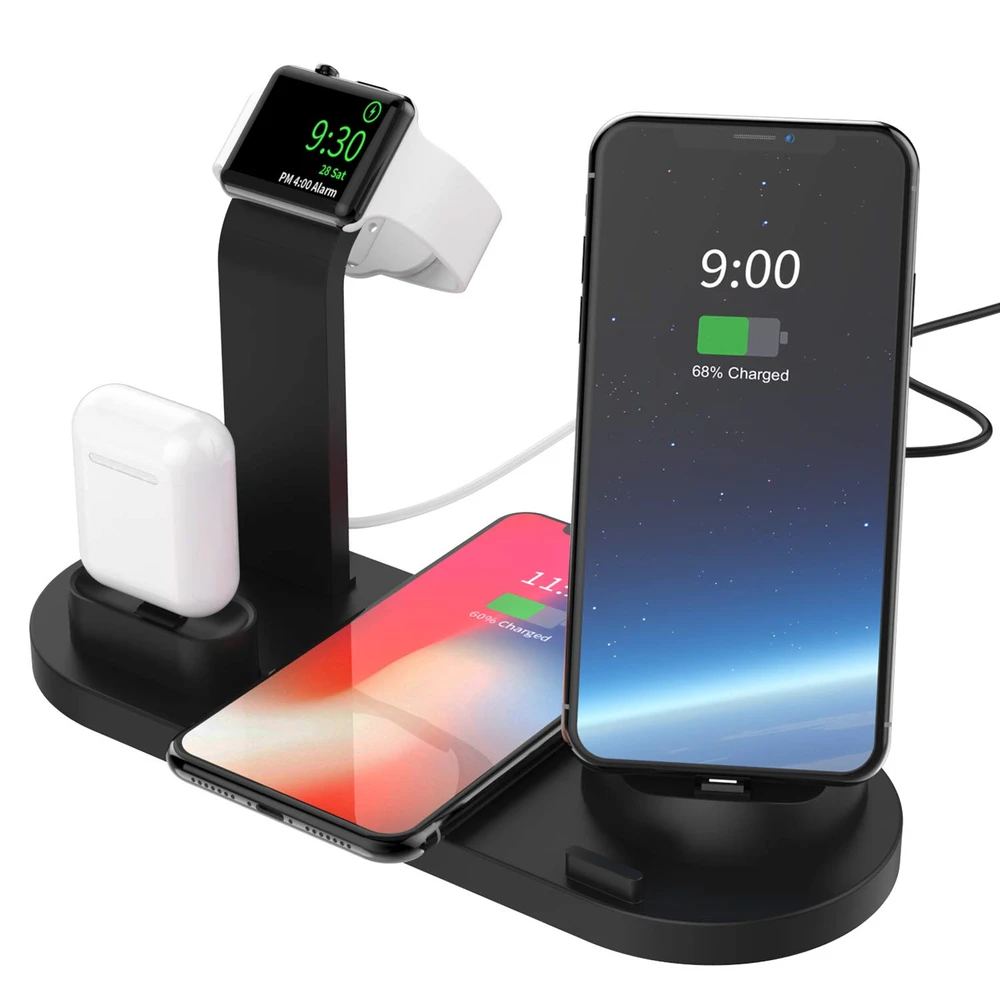 10 Вт Qi Беспроводное зарядное устройство док-станция 4 в 1 для Iphone Airpods Micro usb type C подставка Быстрая зарядка 3,0 Для Apple Watch зарядное устройство