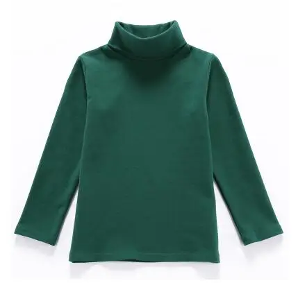 blackish green Новинка года, детские топы, Детская футболка осенне-зимняя Базовая рубашка с высоким воротником хлопковые футболки для мальчиков, футболка для девочек - Цвет: blackish green