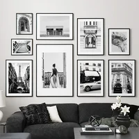 paris champs elysees fashion girl black white nordic posters and prints wall art canvas painting wall pictures for living room