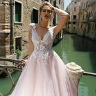 Женское свадебное платье со шлейфом Sevintage, розовое платье с глубоким V-образным вырезом, с рукавами-крылышками, индивидуальный пошив, 2020