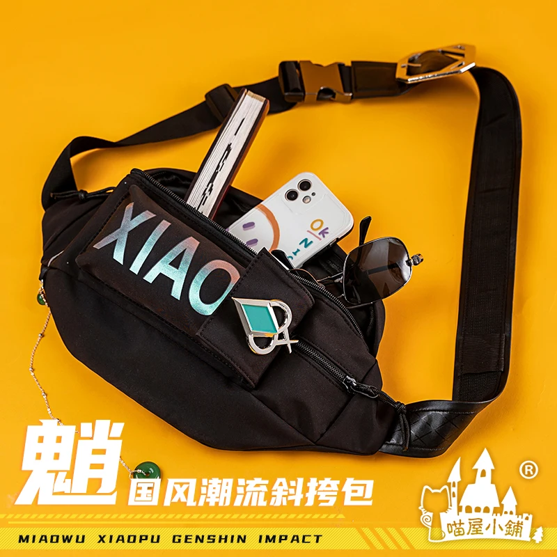 

Модная сумка-мессенджер через плечо Game Genshin Impact Xiao, сумка на пояс, китайский античный складной веер, реквизит для косплея, подарки для фанато...
