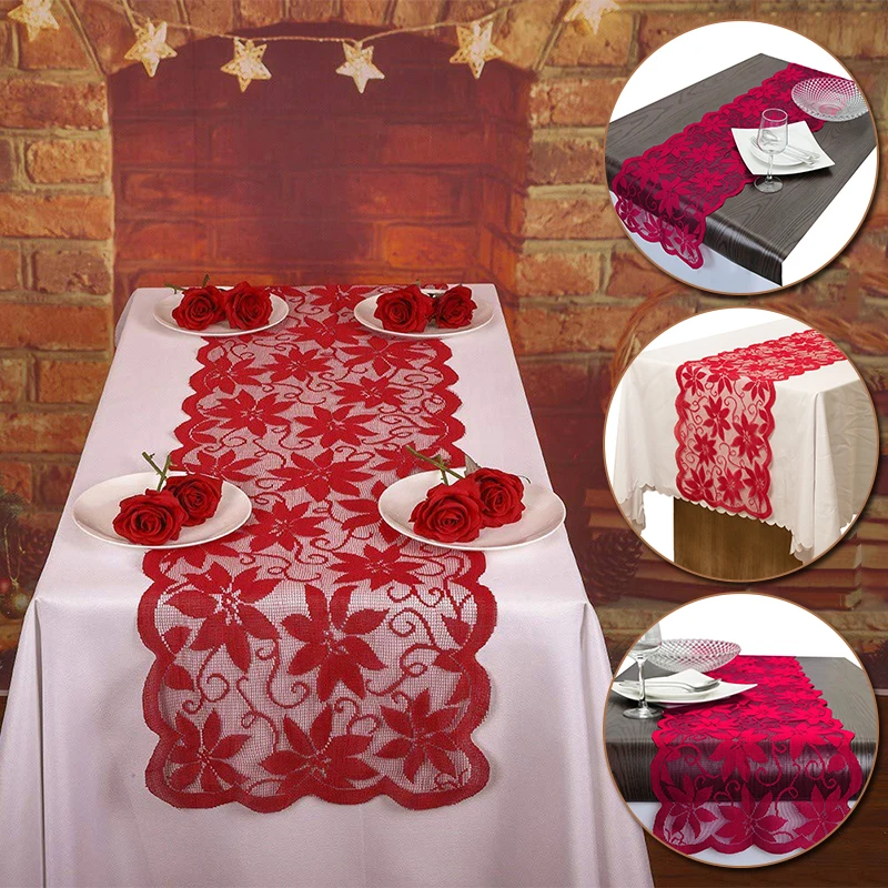 33x183 см красная кружевная скатерть с кисточками Цветочная для кухонного стола