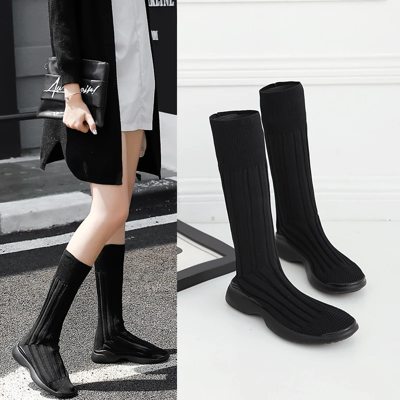 Чулки в стиле ниндзя для девочек женские вязаные криперы черные носки до