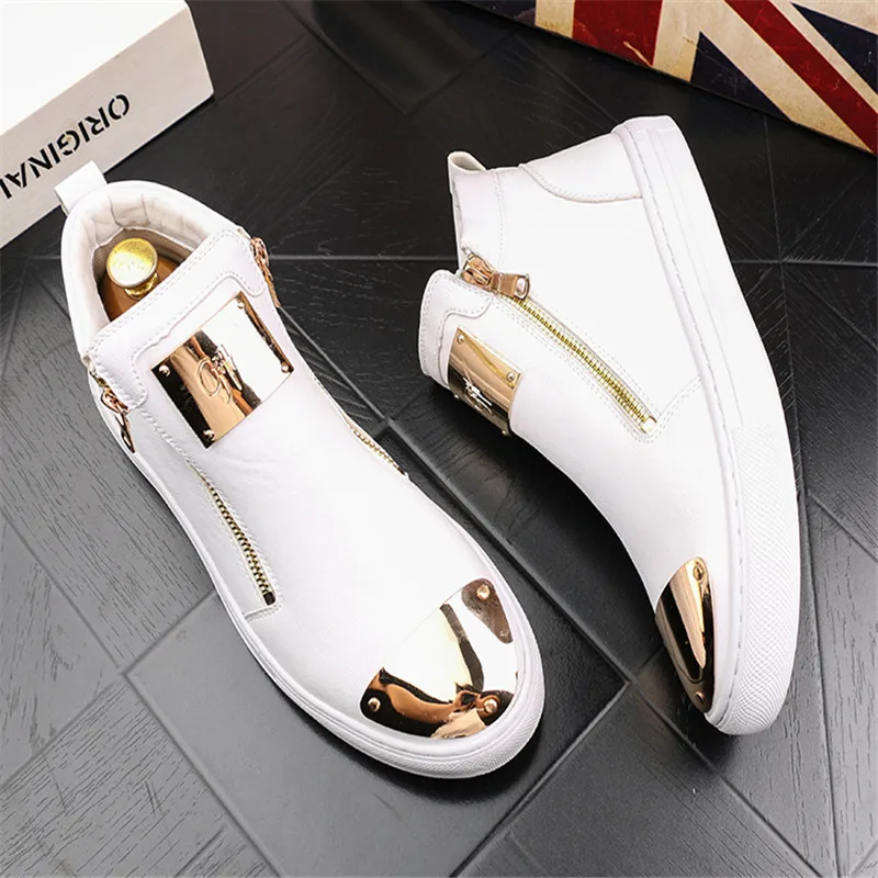 Кроссовки мужские высокие золотистые в стиле хип-хоп повседневная обувь на