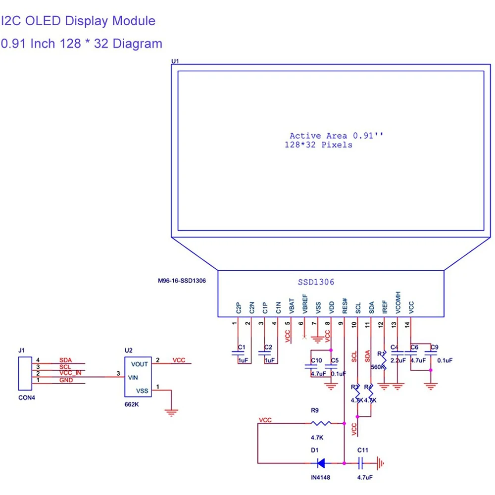 Модуль ЖК-дисплея I2C на органических светодиодах 0 91 дюйма модуль дисплея SSD1306